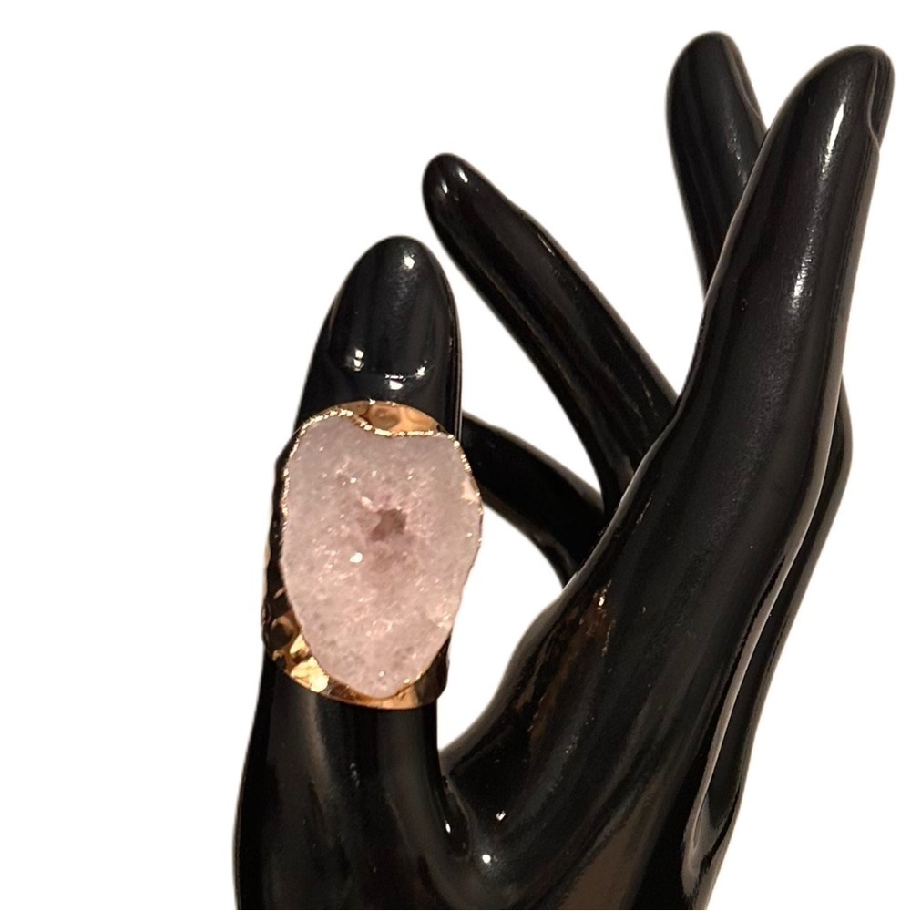 18K Gold Plated Natural Stone Irregular Geode Crystal AdjustableRing “Listing B” - Picture 5 of 16